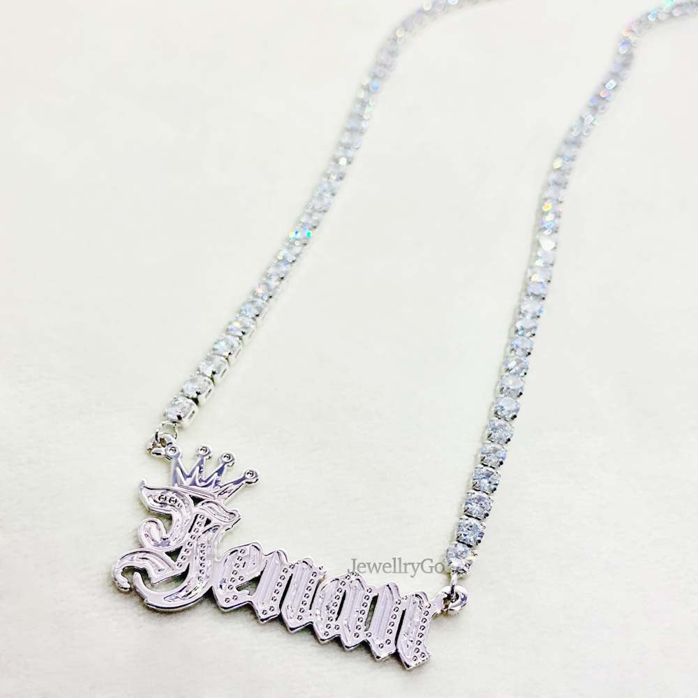 Custom Nameplate Necklace with Bling Tennis Chain – IMEETY