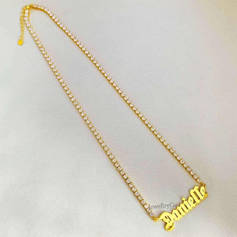 Custom Nameplate Necklace with Bling Tennis Chain – IMEETY