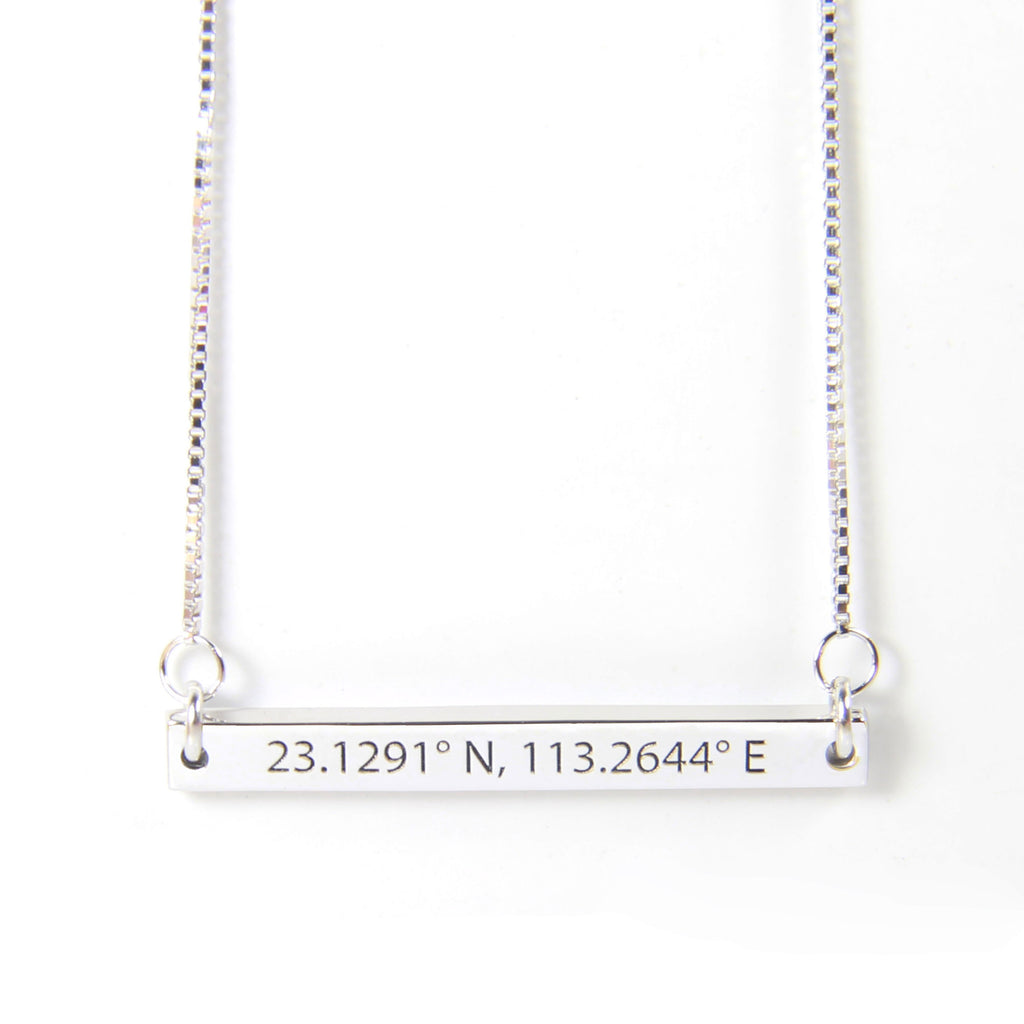 Custom Horizontal Coordinates Bar Engraved Necklace