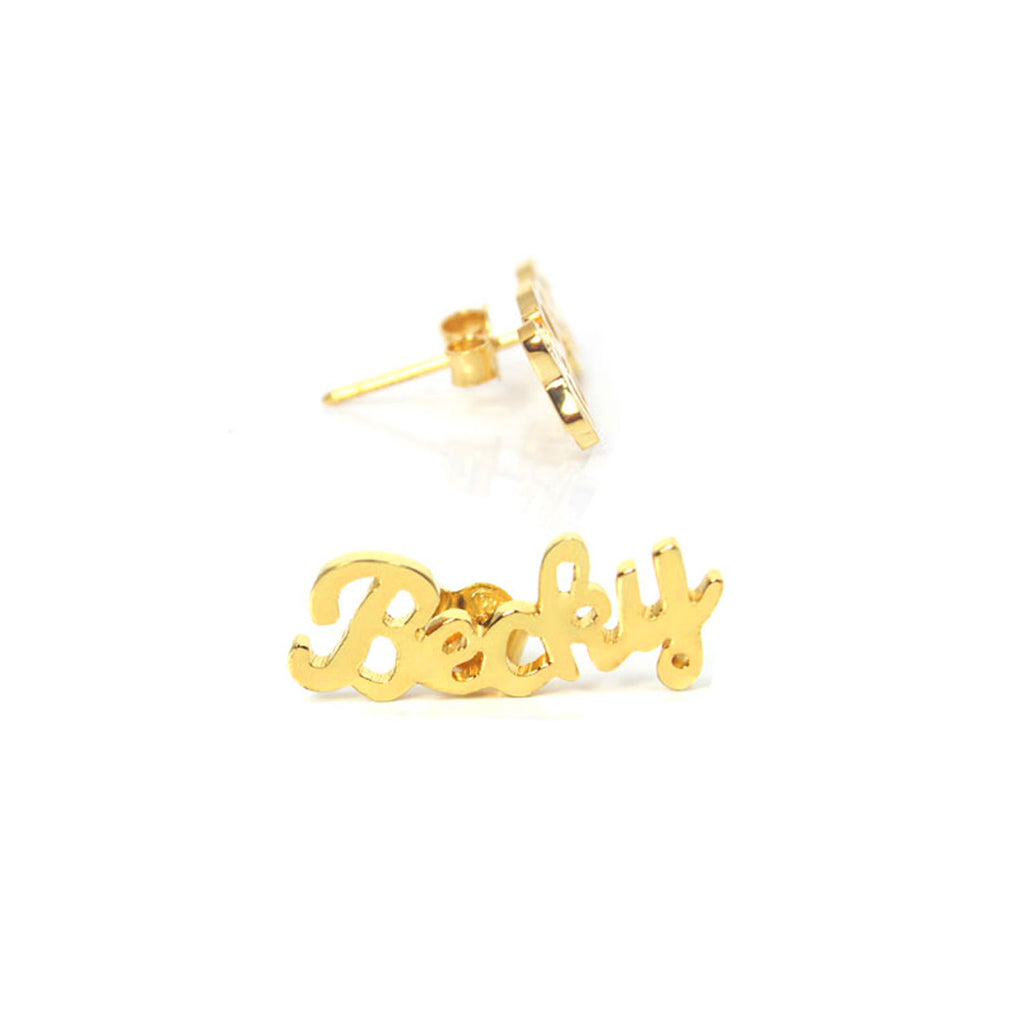 Personalized Curve Script Name Stud Earrings Gold