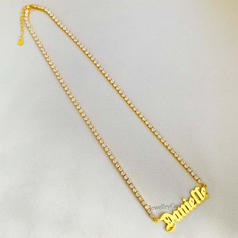 Custom Nameplate Necklace with Bling Tennis Chain